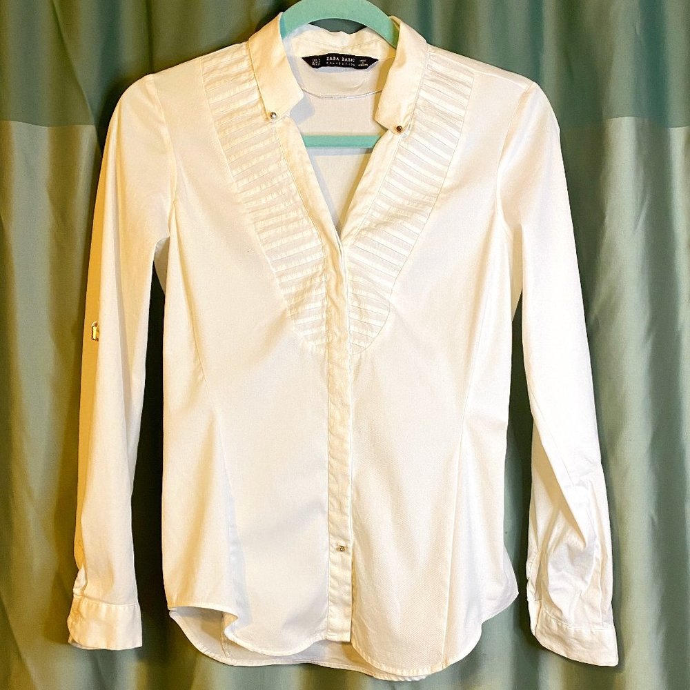 Zara Basic White Buttoned Blouse, Sz M - image 1